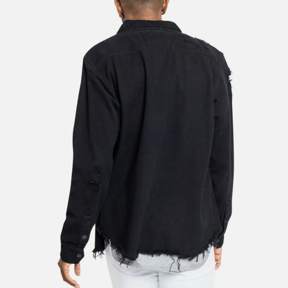 Victorious Men's Long Sleeve Button Up Distressed Denim Jean Shirt Jacket DK158 - Picture 3 of 7